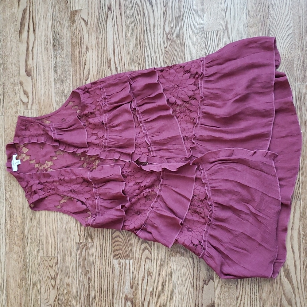 (S) Entro Bohemian Lace Ruffle Sheer Floral Long Vest Accents Cottagecore